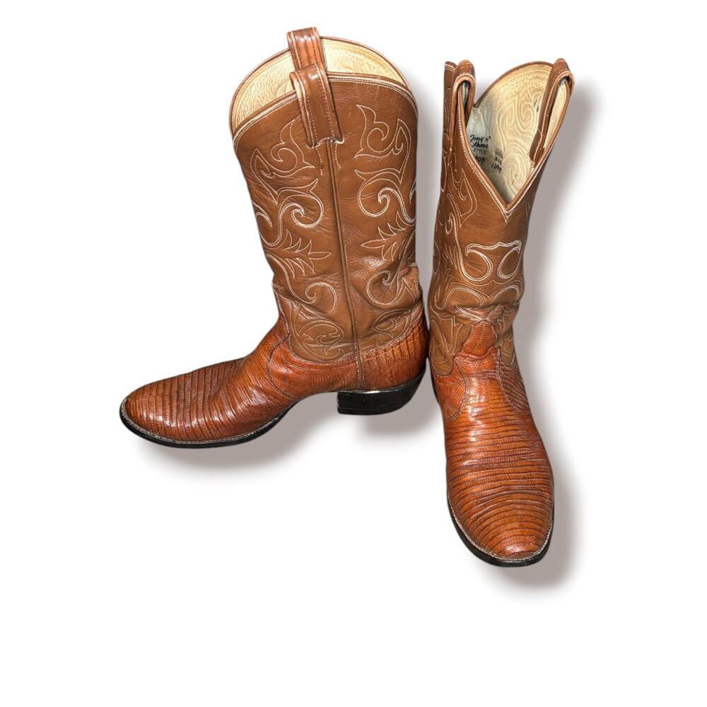 Vintage Tony Lama Lizard Western Cowboy Boots Brown Leather Men’s 10.5 D Boho
